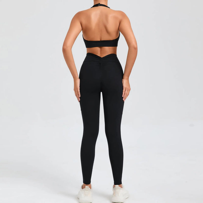 Halter Bra & Pocket Leggings Workout Set