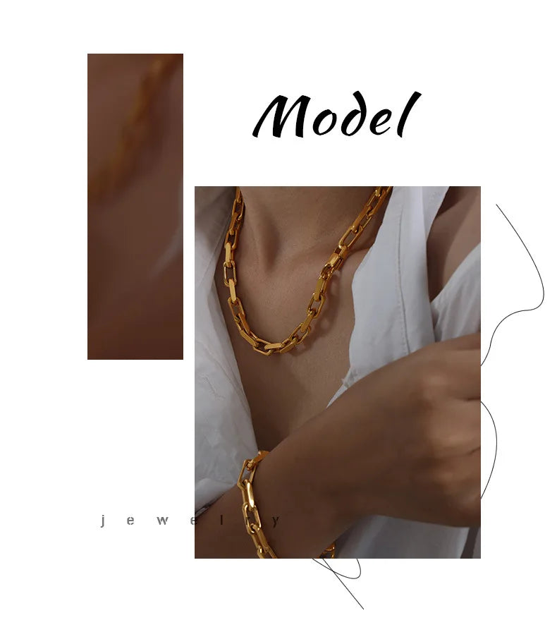 Gold Link Chain Necklace & Bracelet Set