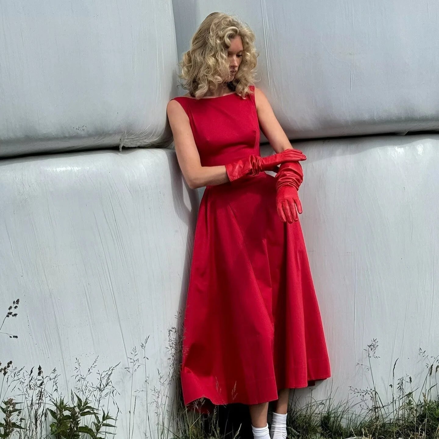 Sleeveless A-Line Midi Dress