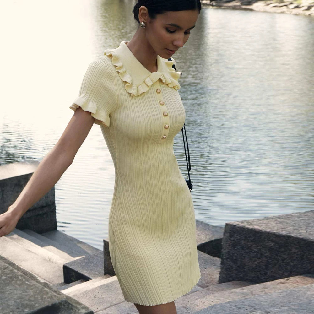 Ribbed Knit Polo Dress