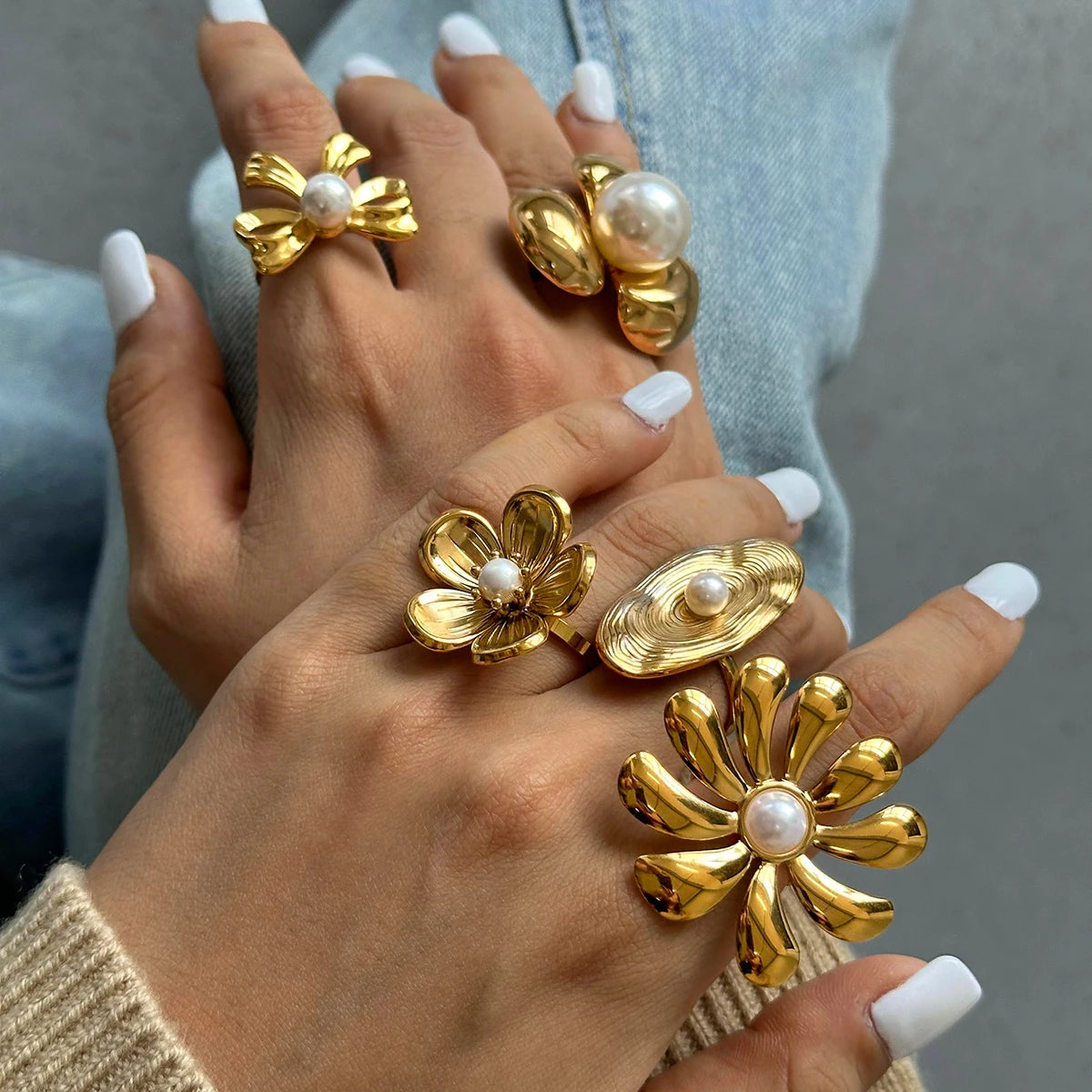 Pearl Bloom Flower Statement Ring
