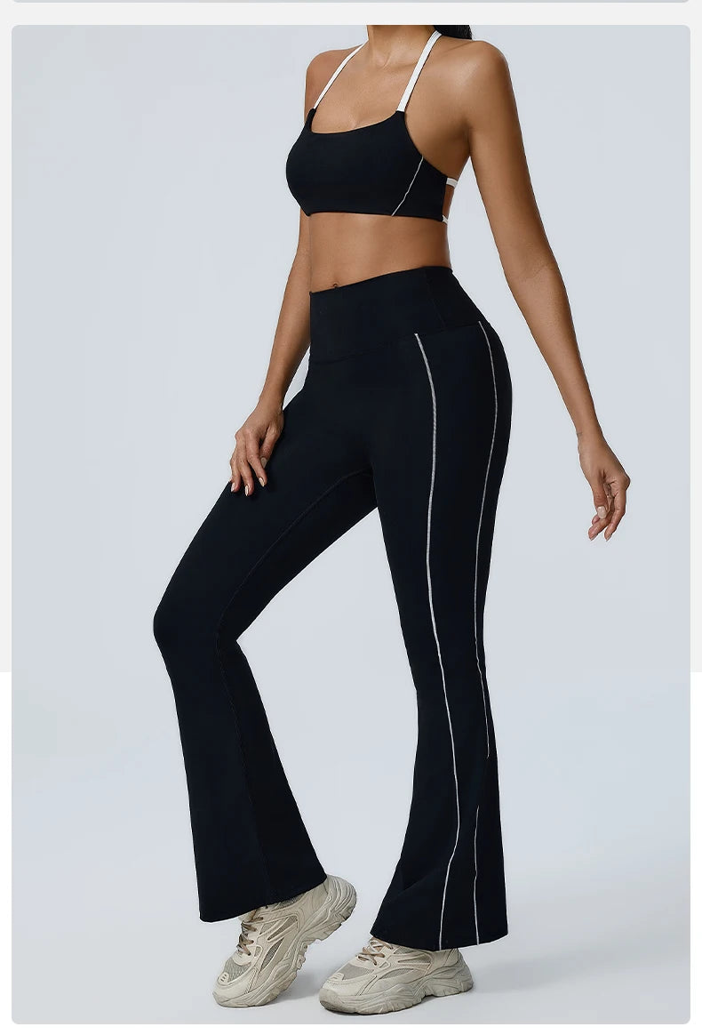 Piped Flared Leggings Workout Set