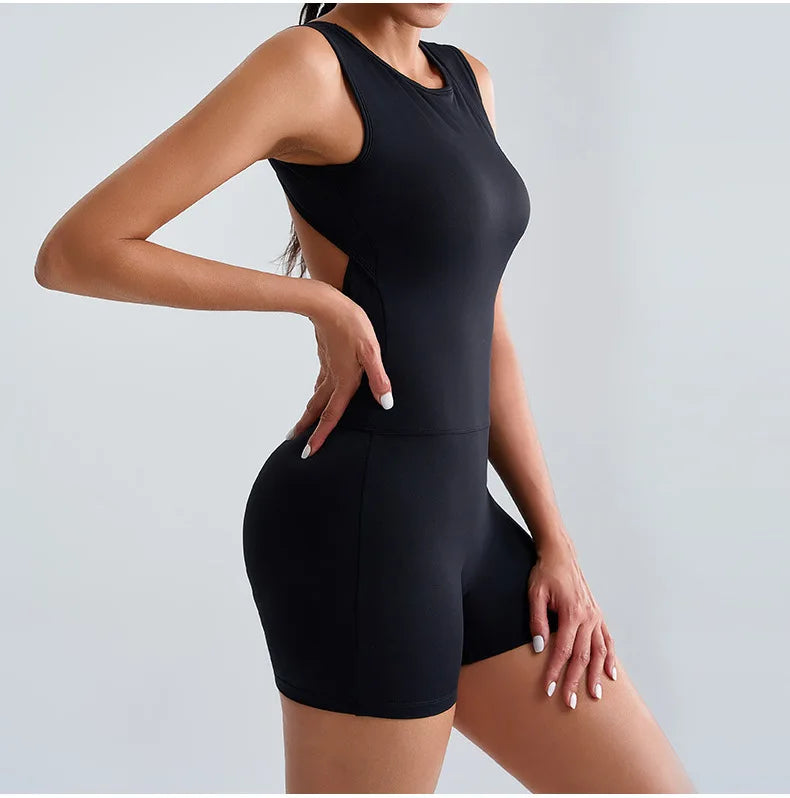 Open Back Biker Short Romper