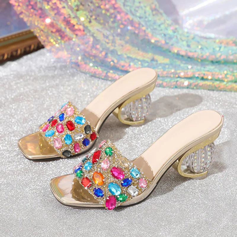 Crystal Gem Block Heel Sandals