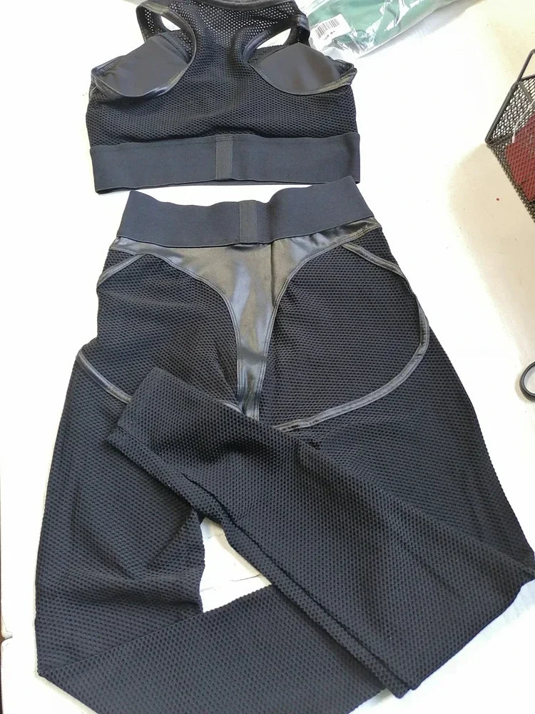Faux Leather & Mesh Workout Set