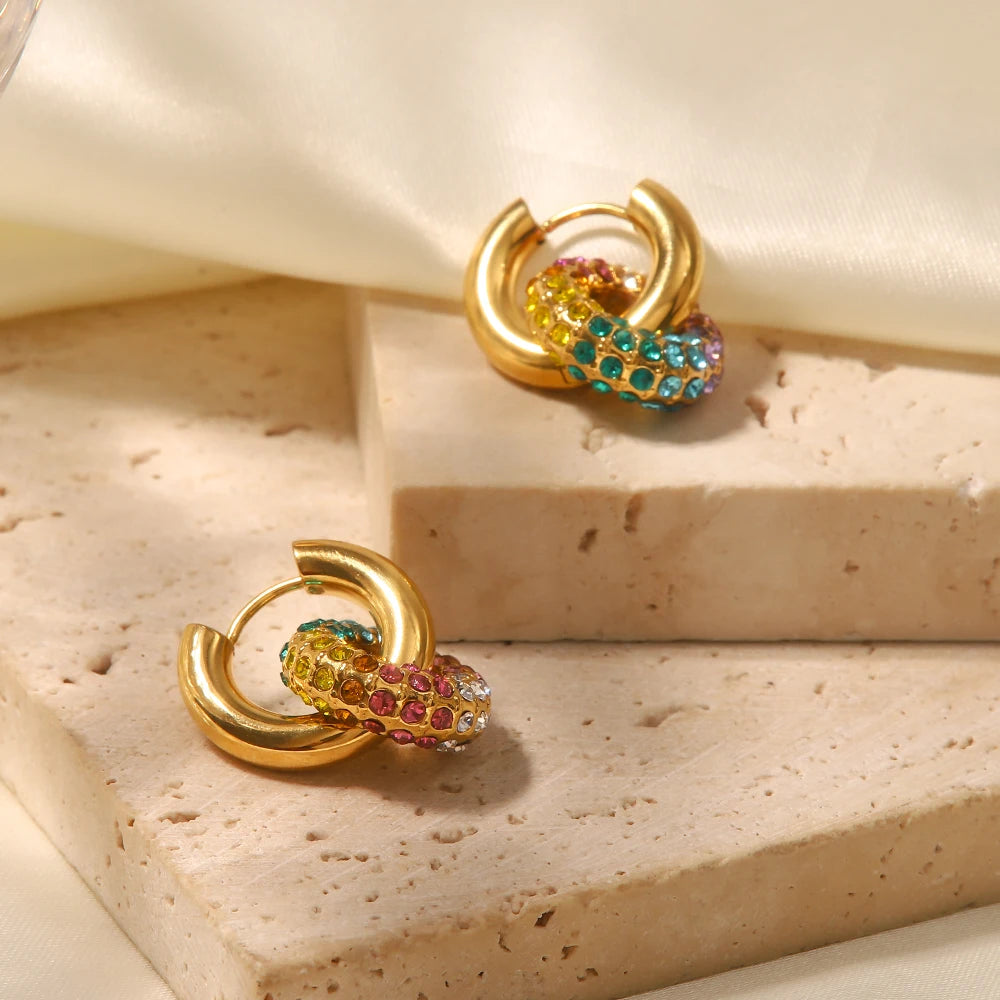 Rainbow Crystal Hoop Earrings
