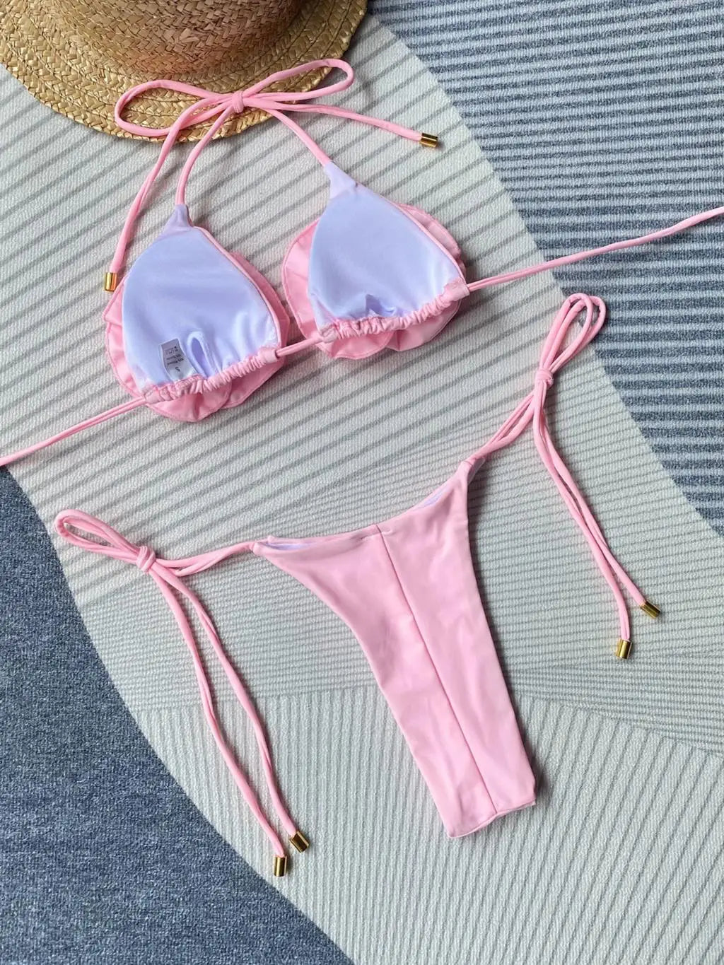 Floral Appliqué Strappy Bikini Set