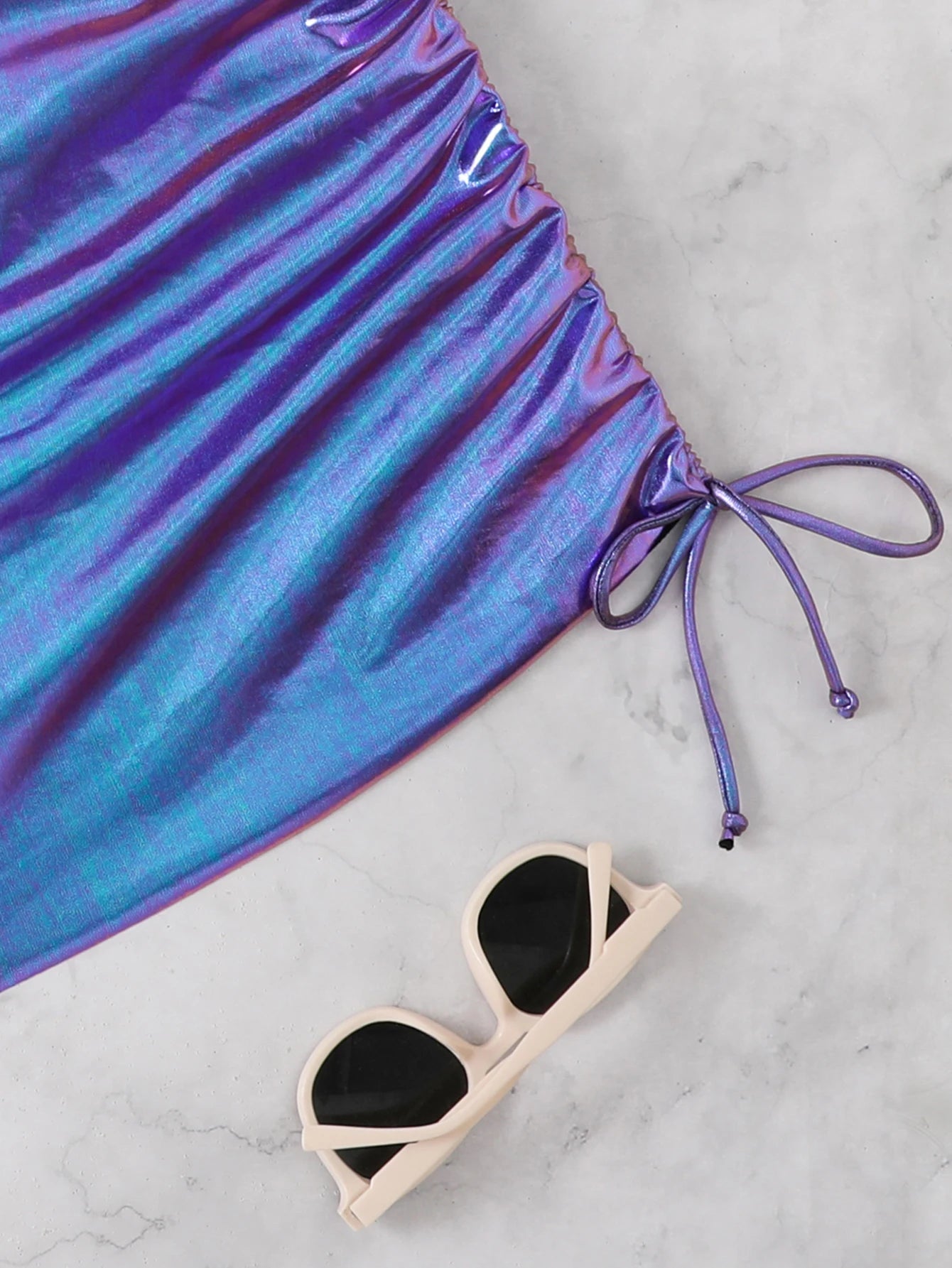 Glossy Triangle Bikini with Ruched Skirt
