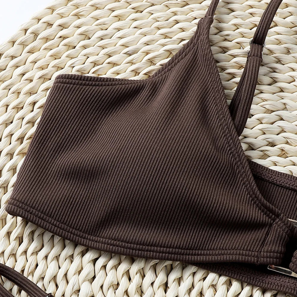 Ribbed Bikini with Gold Hardware