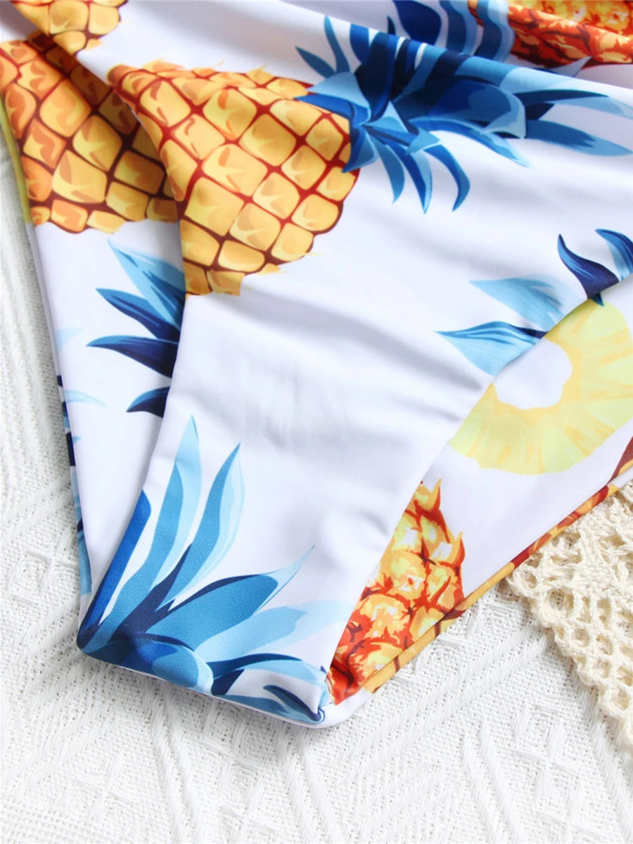 Pineapple Print High-Waist Bikini Set