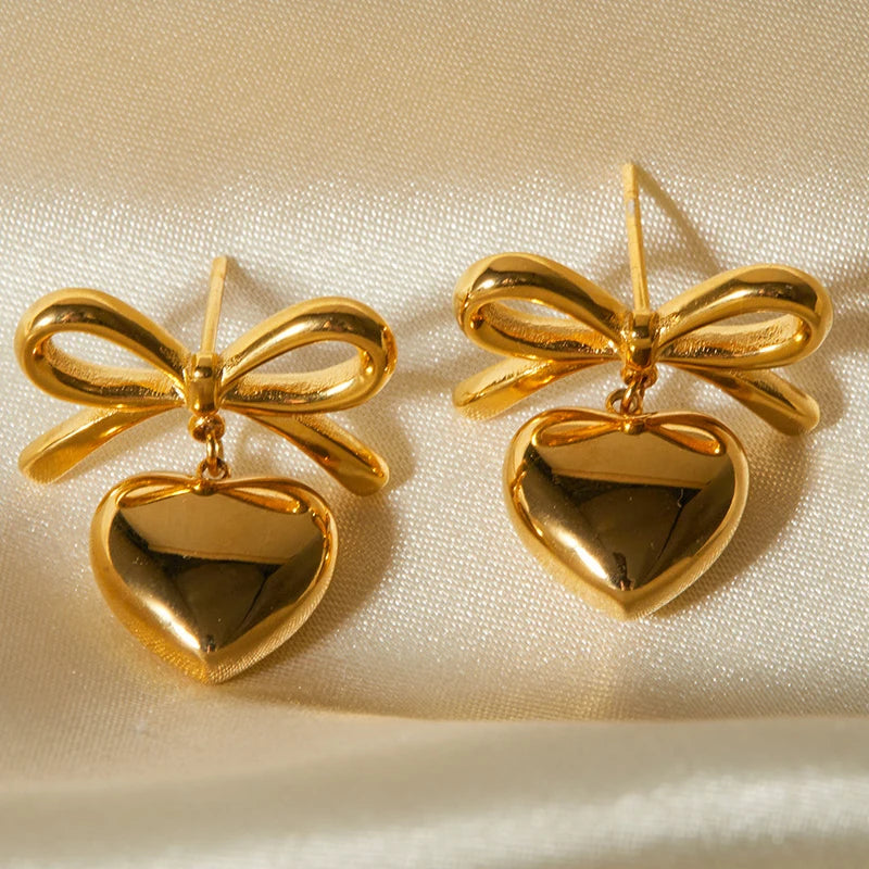 Bow Heart Drop Earrings