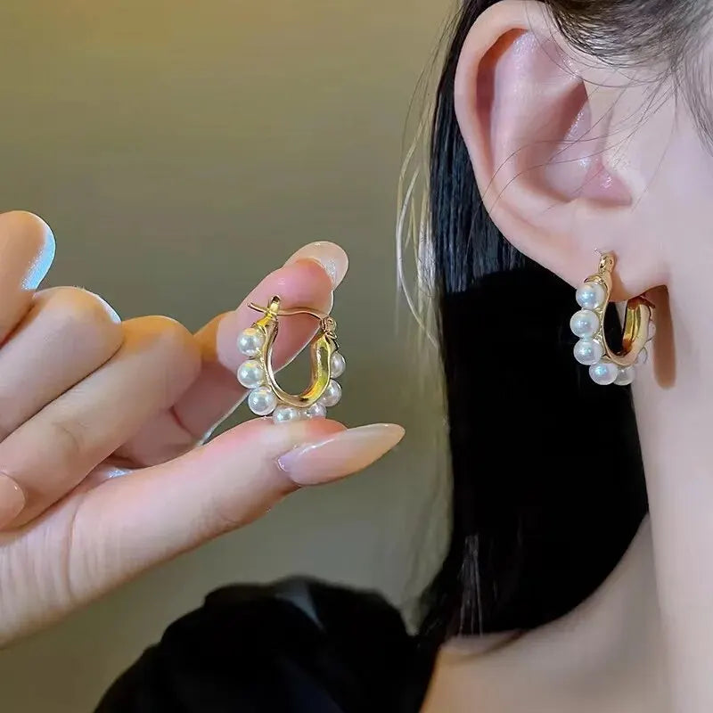 Pearl Accent Hoop Earrings