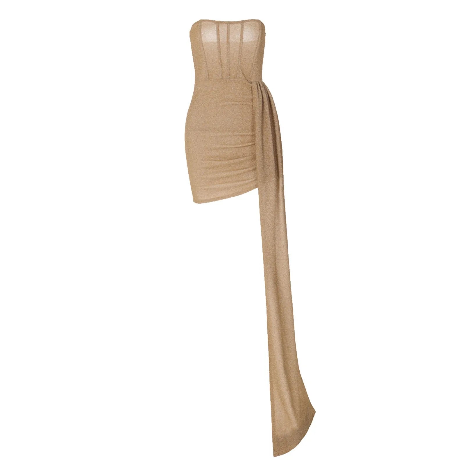Strapless High-Slit Evening Dress