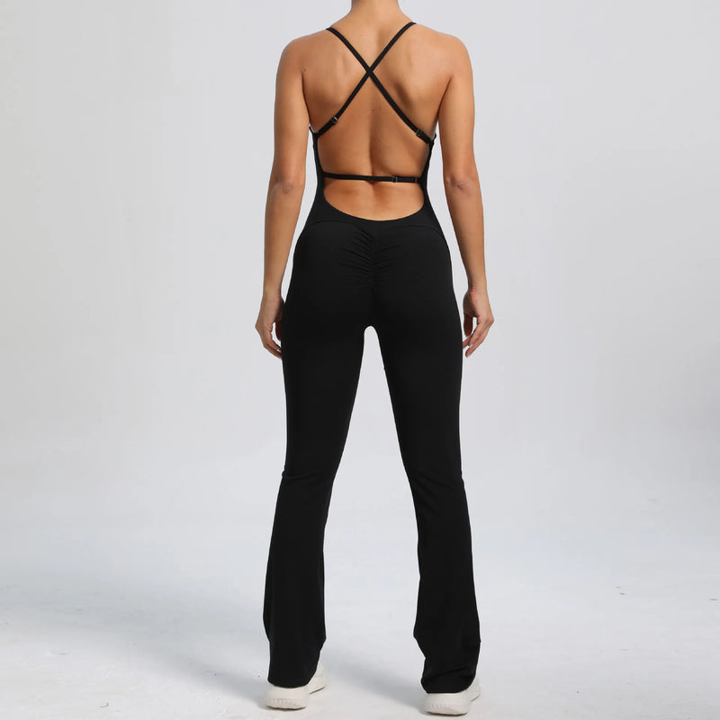 Navy Flared Workout Jumpsuit