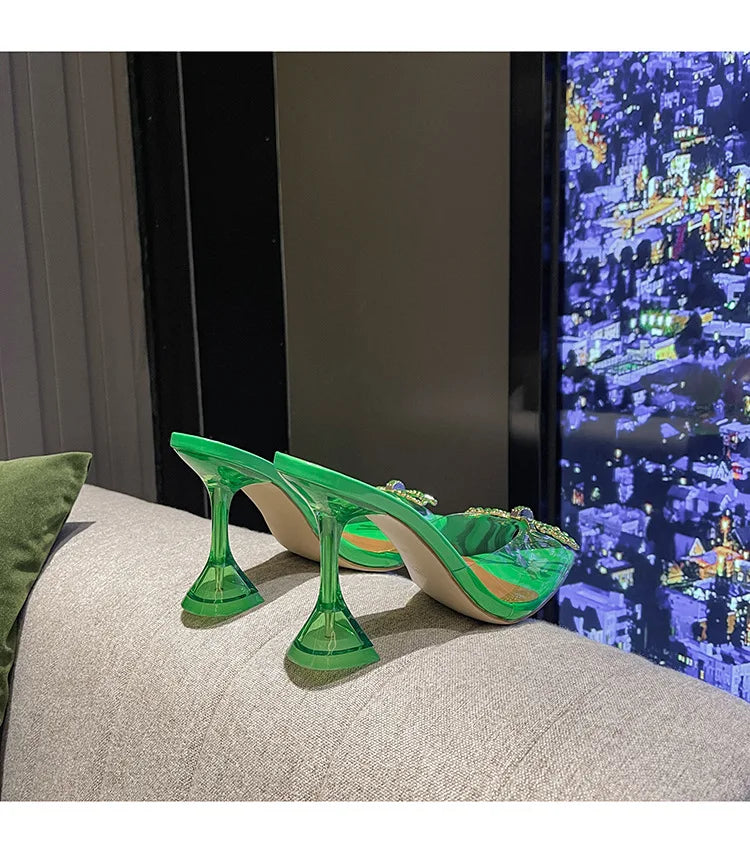 Crystal Bow Slip-On Heels