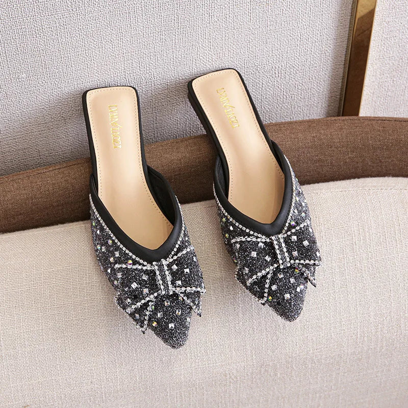 Crystal Bow Pointed Flats