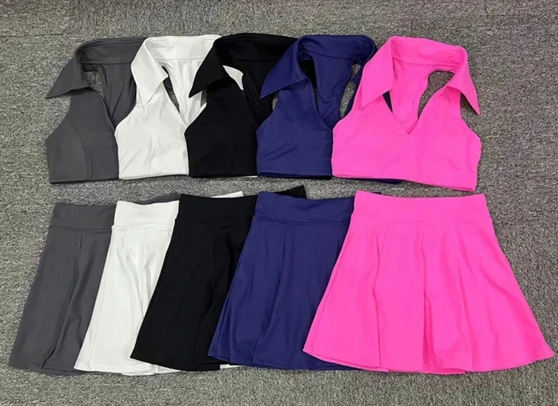 Collared Halter Tennis Skirt Set