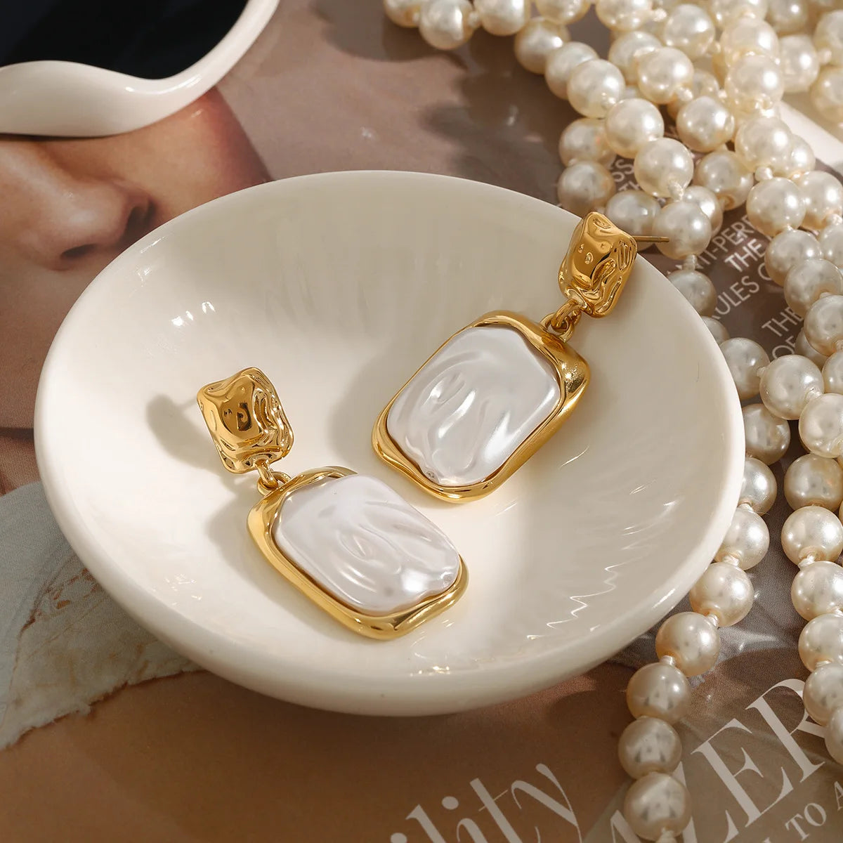 Molten Baroque Pearlescent Rectangle Drop Earrings