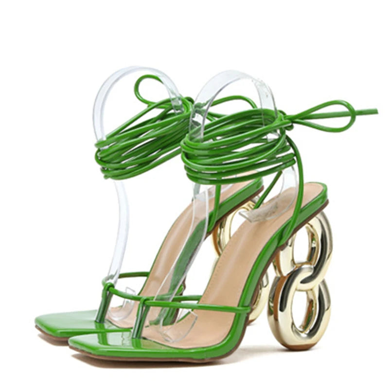 Sculpted Loop Heel Lace-Up Sandals