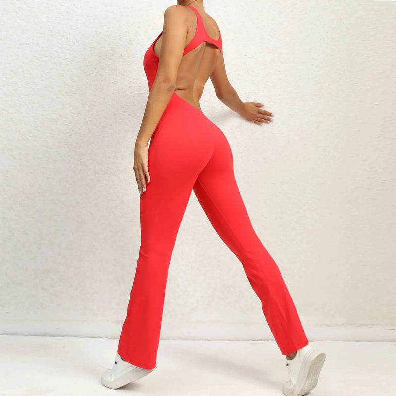 Open Back Flared Leg Jumpsuit
