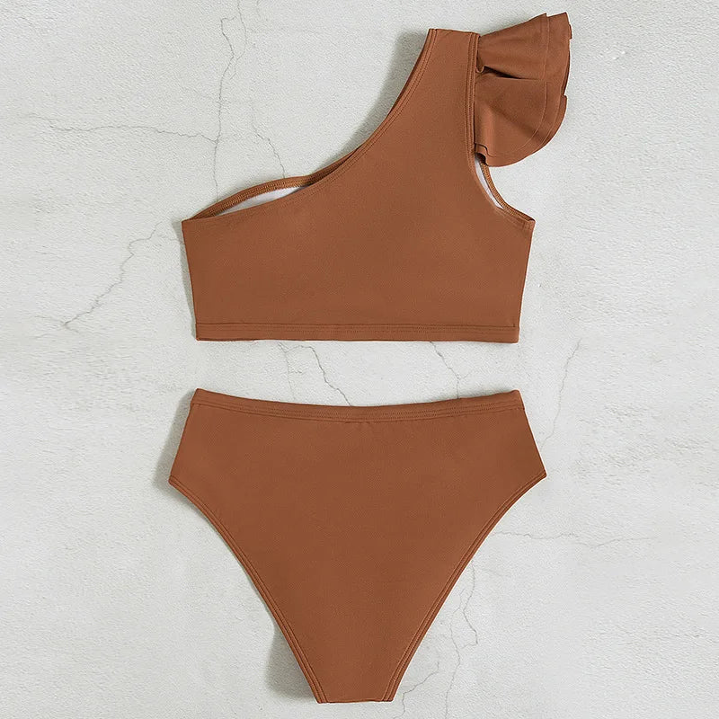 One-Shoulder Ruffle Bikini Set