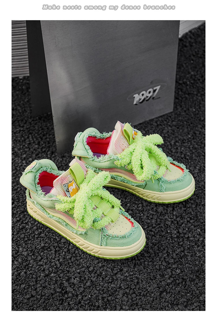 Fuzzy Lace Retro Sneakers