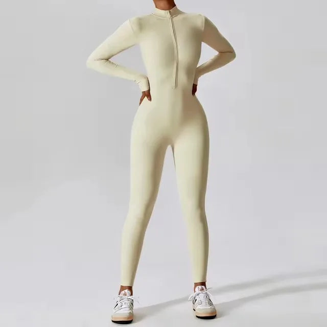 Long Sleeve Zip Fitness Jumpsuit