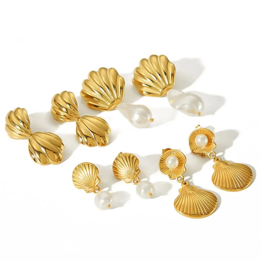 Seashell Pearl Drop Earrings
