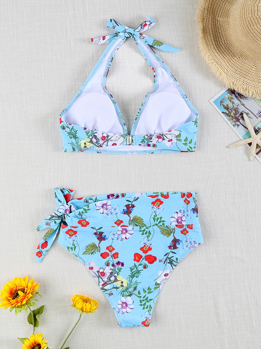 Swirl High-Waist Halter Bikini Set