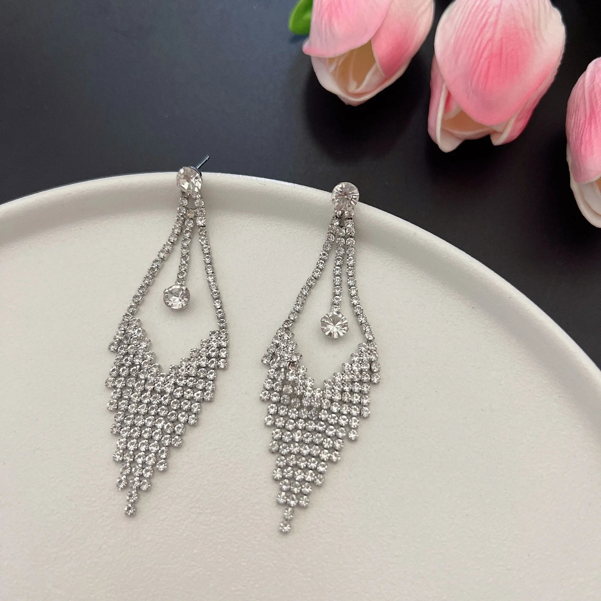 Crystal Chandelier Fringe Drop Earrings