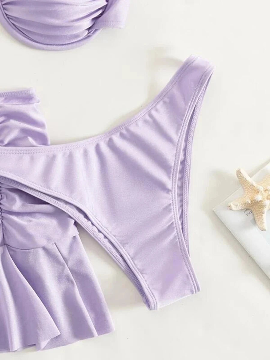 Braided Strap Bikini with Ruched Skirt