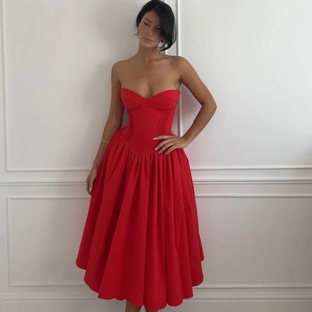 Strapless A-Line Midi Dress