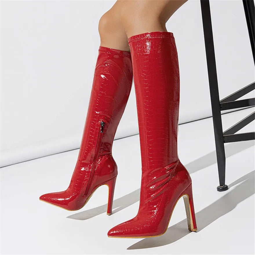 Faux Croc Knee-High Boots