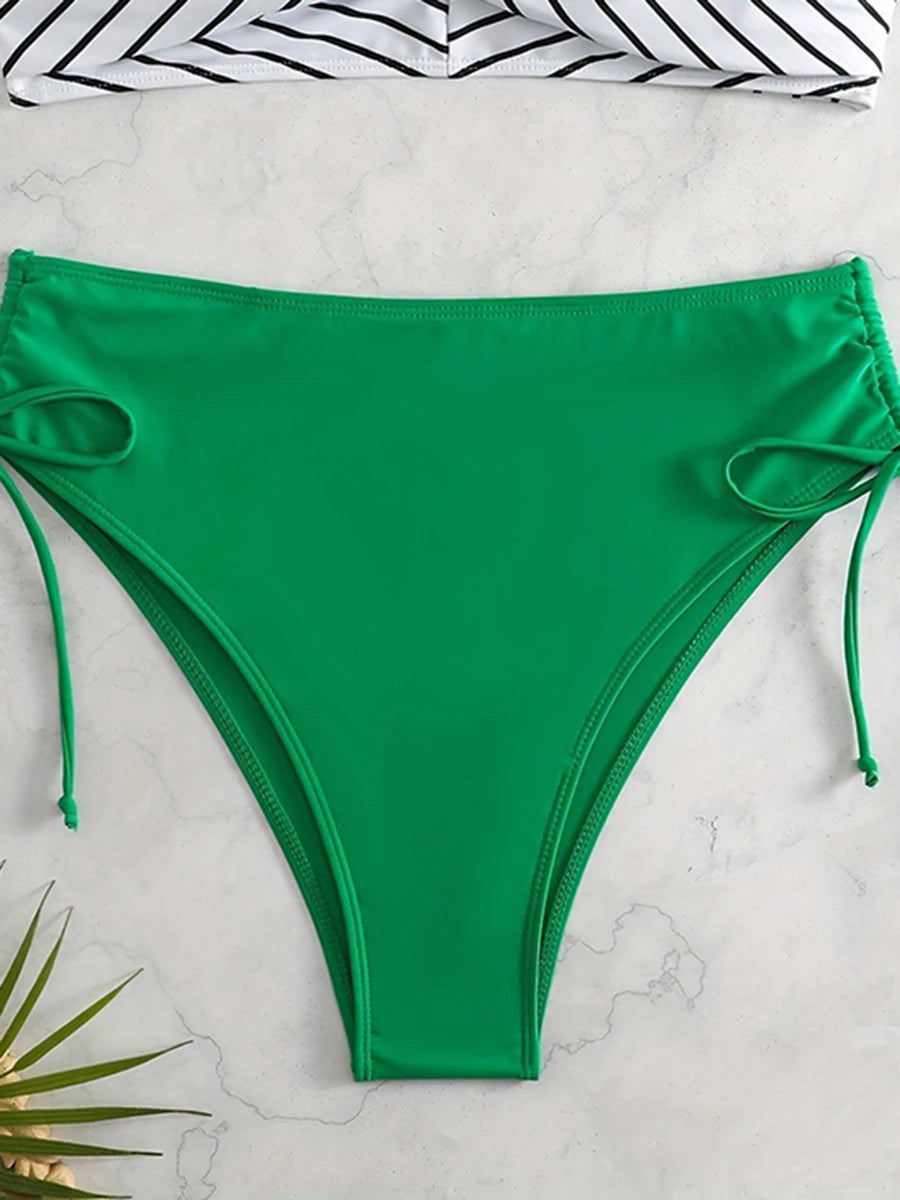 Striped Twist Bikini Top & Green Tie-Side Bottoms