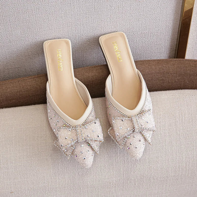 Crystal Bow Pointed Flats
