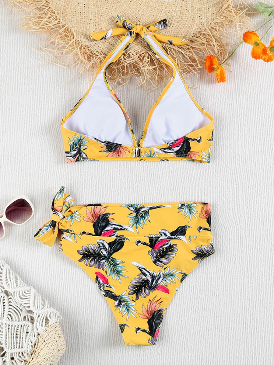 Swirl High-Waist Halter Bikini Set