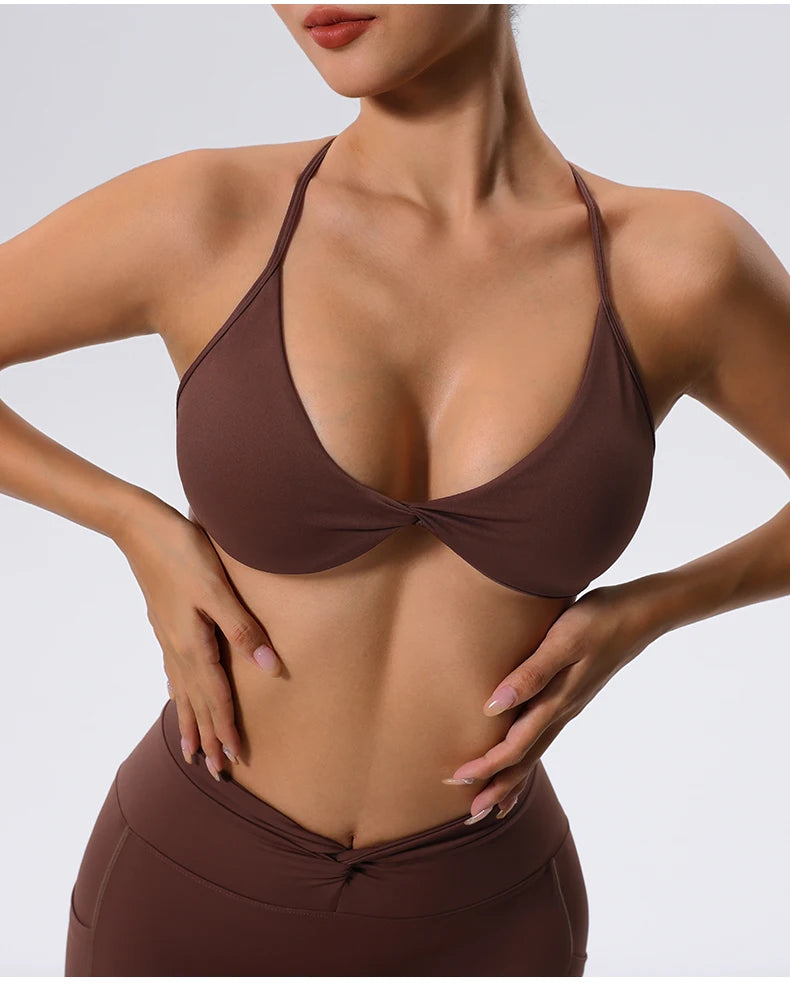 Twist-Front Halter Sports Bra