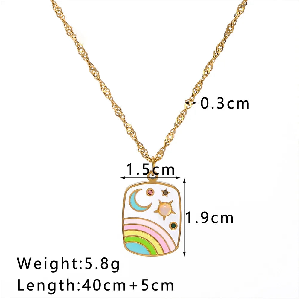 Celestial Enamel Charm Pendant Necklace