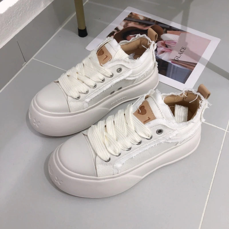 Distressed Canvas Platform Sneakers