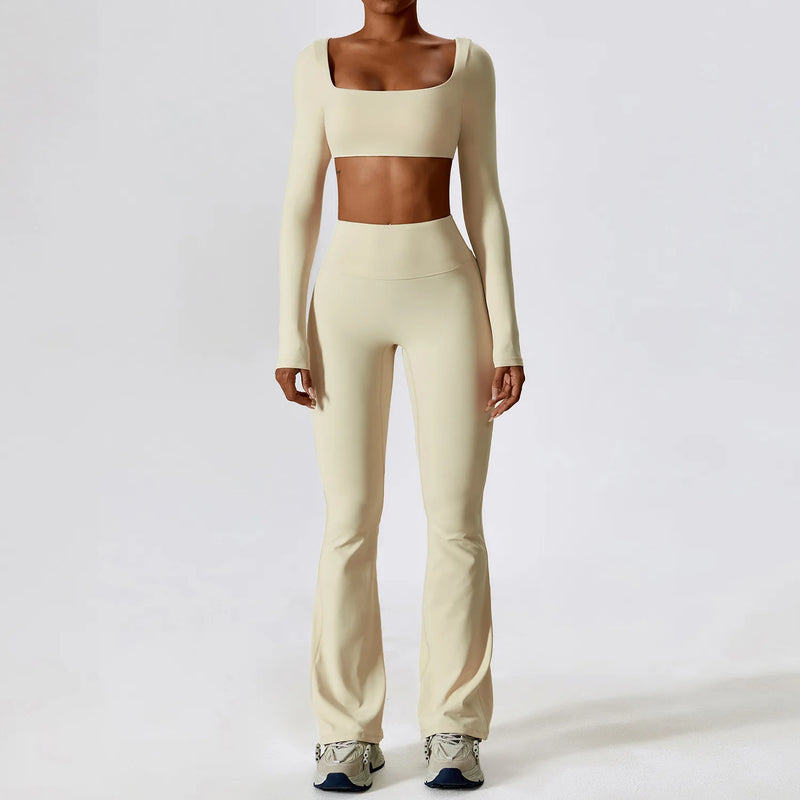 Long Sleeve Crop Top & Flare Pants Set