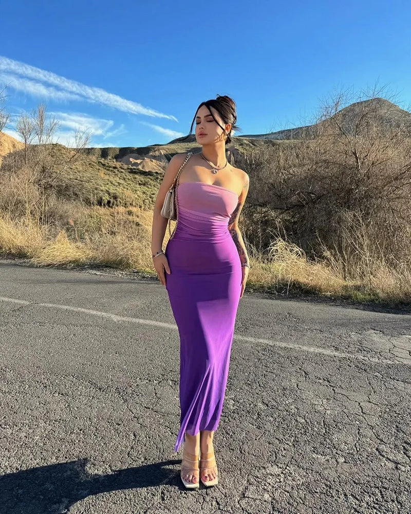 Ombre Mesh Bodycon Maxi Dress