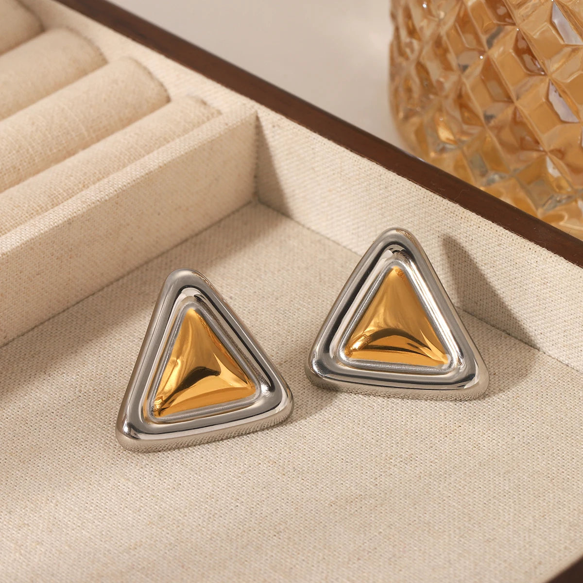 Geometric Triangle Dome Stud Earrings