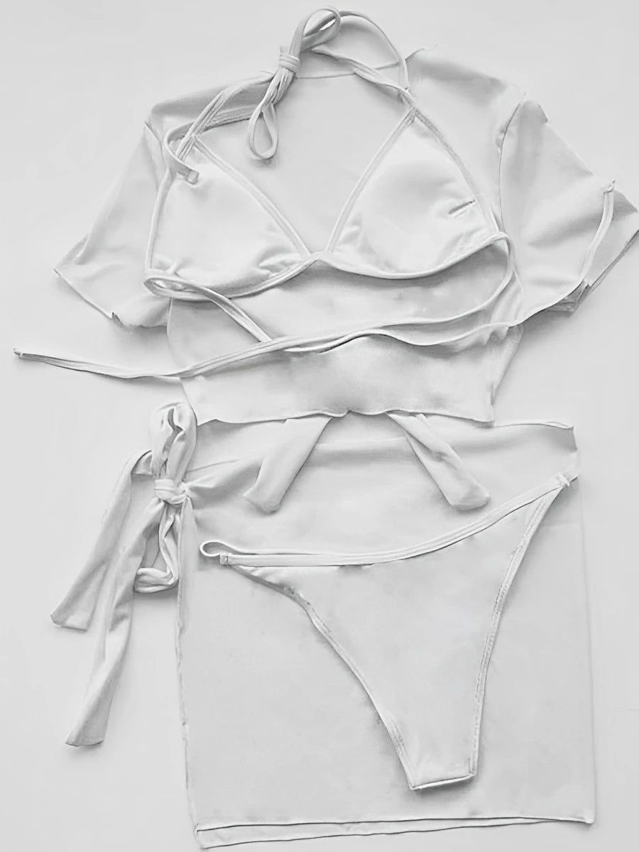 Tie Front Bikini Set with Matching Cover-Up Skirt