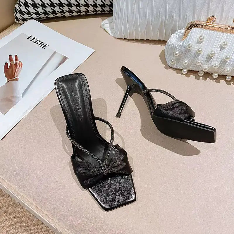 Sparkling Bow Heeled Mules