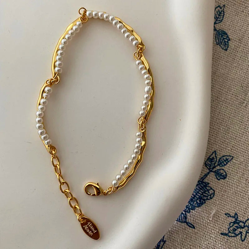 Pearl Molten Link Chain Bracelet
