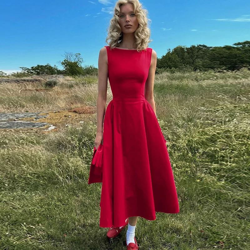 Sleeveless A-Line Midi Dress