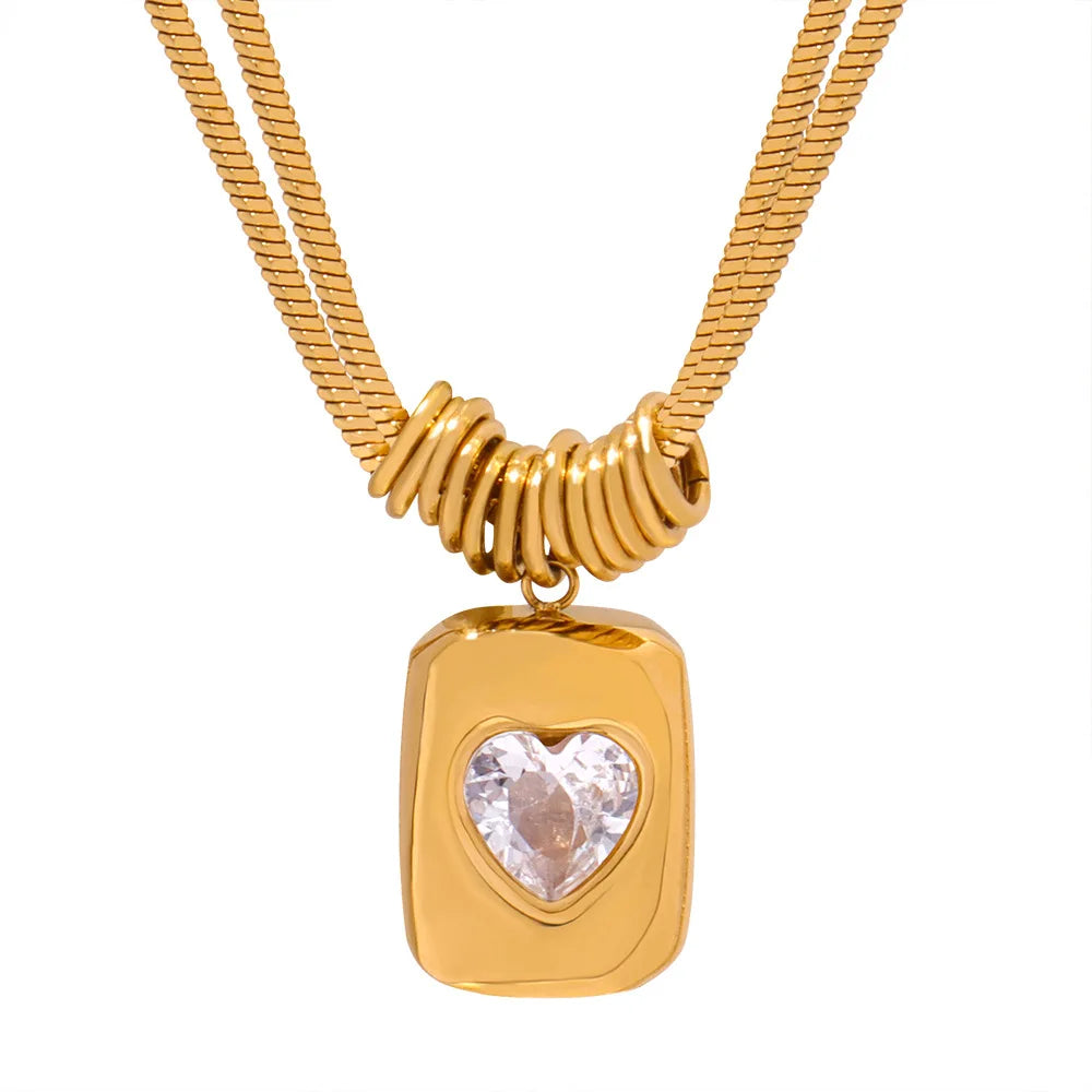 Gold Heart Crystal Pendant Necklace