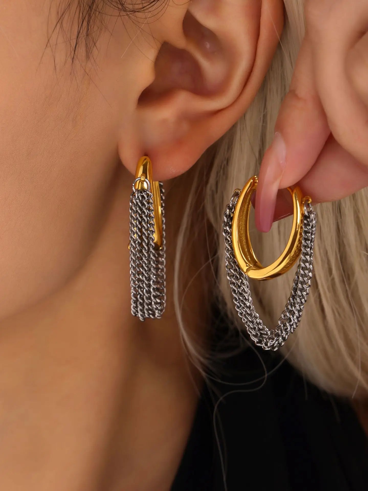 Chain Fringe Hoop Earrings