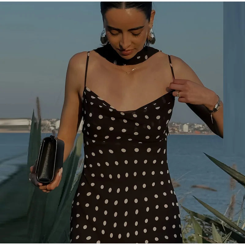 Midnight Polka Dot Ruffle Maxi Dress