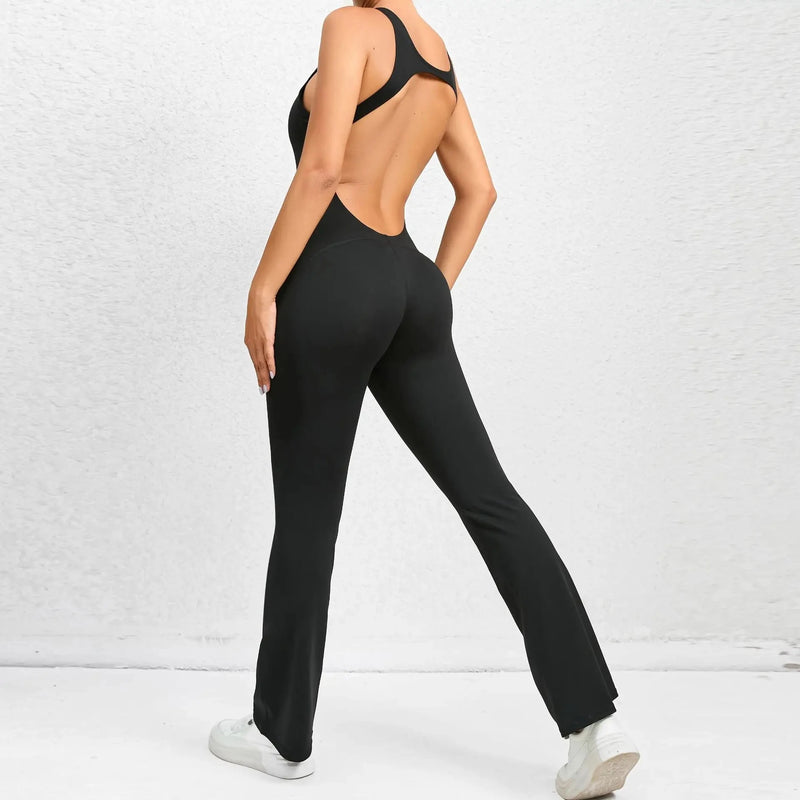 Open Back Flared Leg Jumpsuit